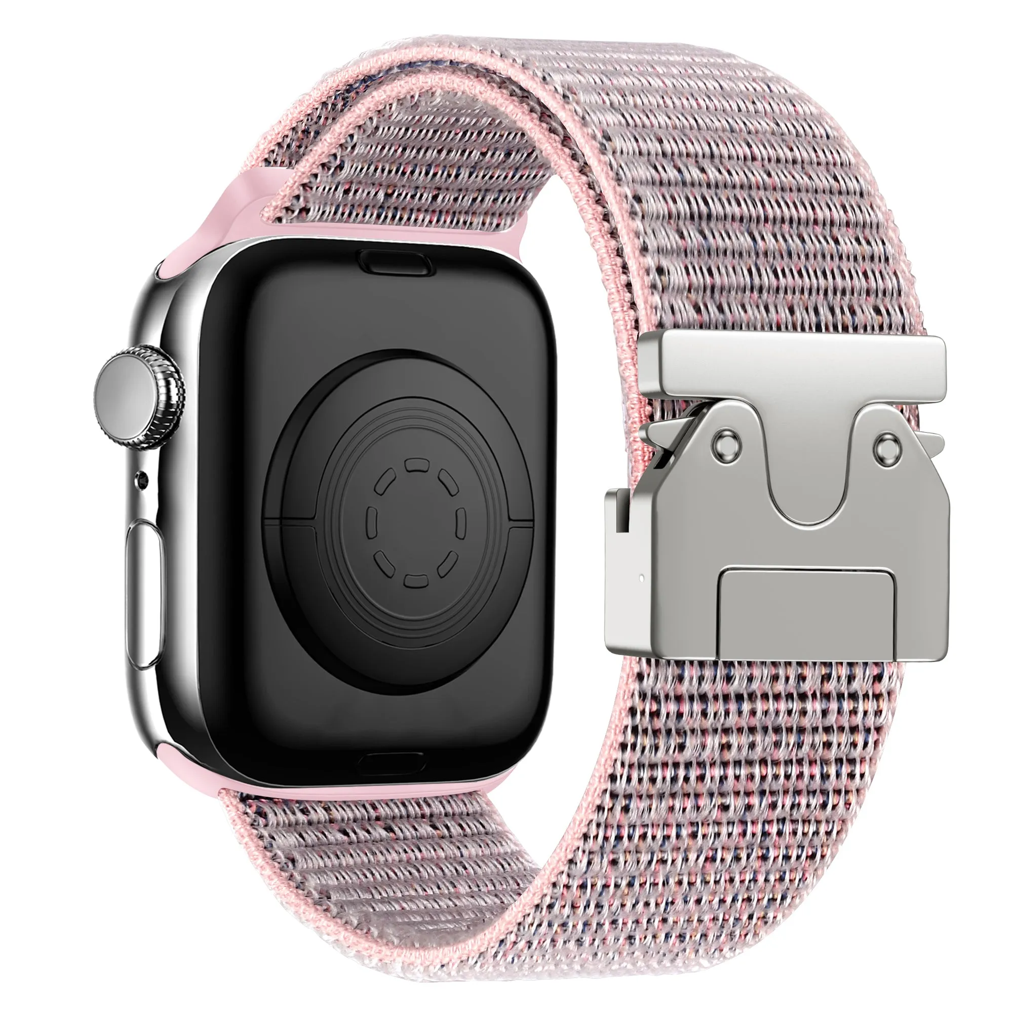 Fashionable Look Bandz Apple Watch Nylon Strap 'Classic' with P-Buckle (Grey/Pink)