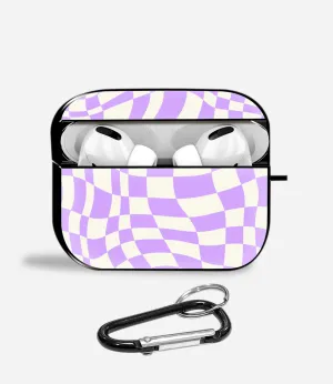 Lavender Checkered Airpods Glass Case Portable Protective Holder