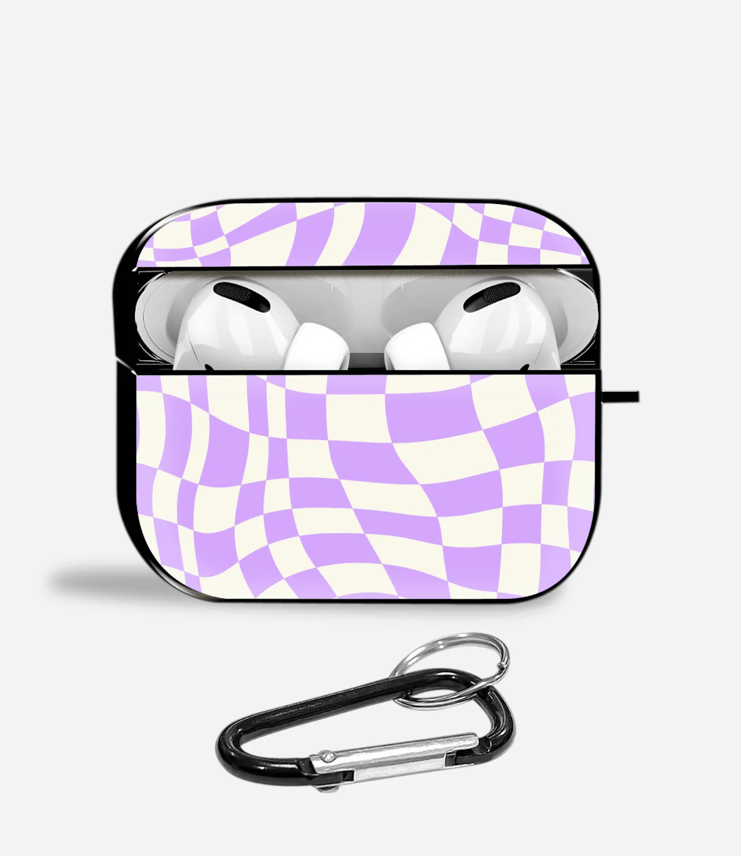 Lavender Checkered Airpods Glass Case Portable Protective Holder