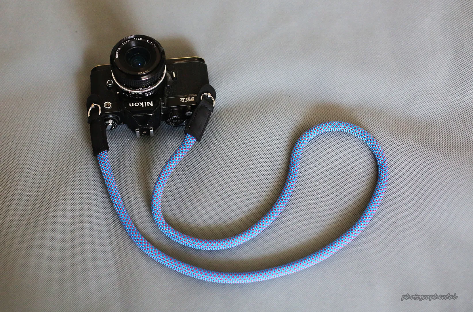 Handmade Camera Strap Sky Blue Climbing Rope Leather&Windmup.com Durable Clip Gadget Holder