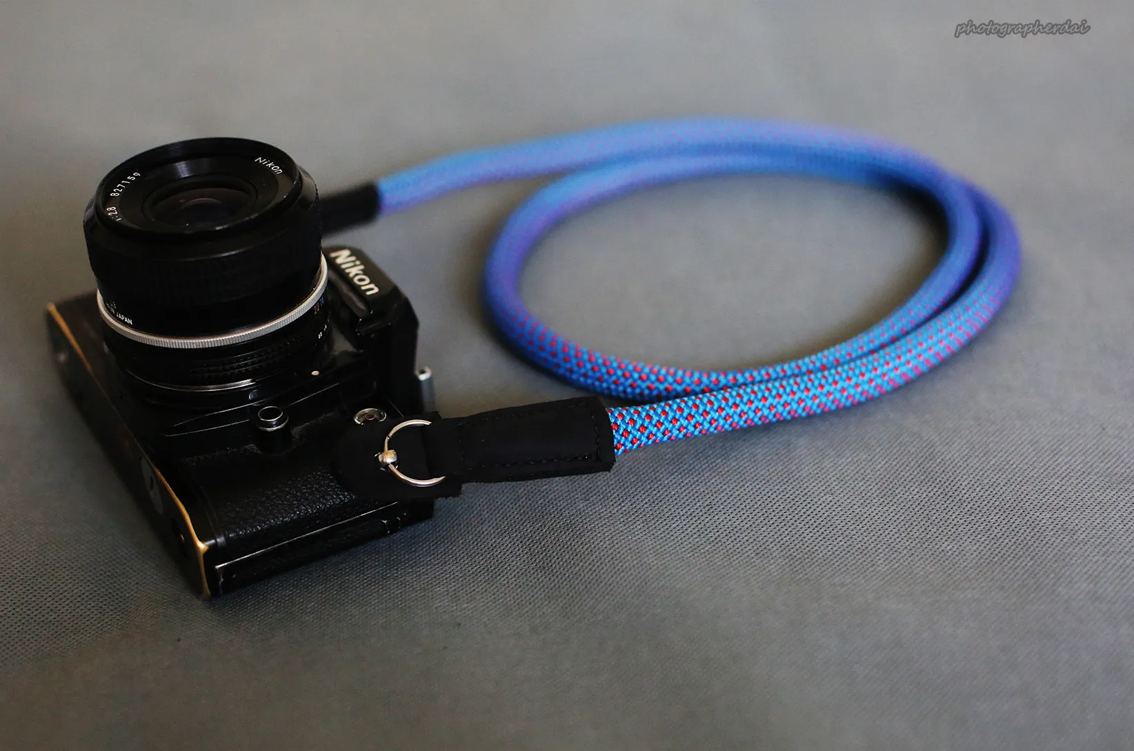 Handmade Camera Strap Sky Blue Climbing Rope Leather&Windmup.com hiking use