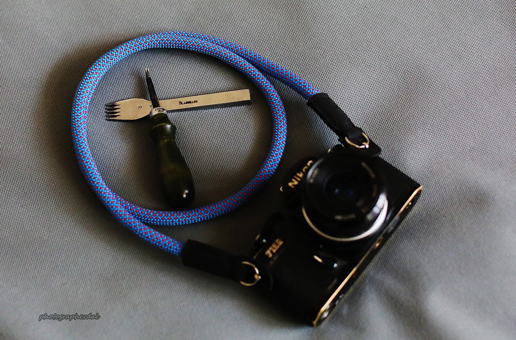 Solid Color Gear Handmade Camera Strap Sky Blue Climbing Rope Leather&Windmup.com