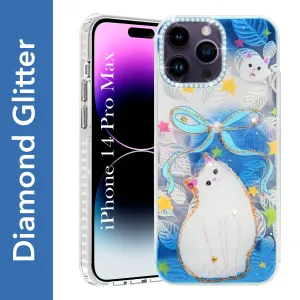 Smooth Outline For Apple iPhone 14 Pro Max Back Cover Case (Luxury Floral Glitter Cute Butterfly | Diamond Studded Camera Bump | Girls & Women Design)