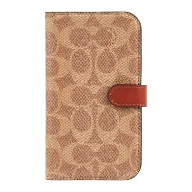 Compact Grip Rugged Finish iPhone 15/14/13 Coach Folio Signature C Case - Tan