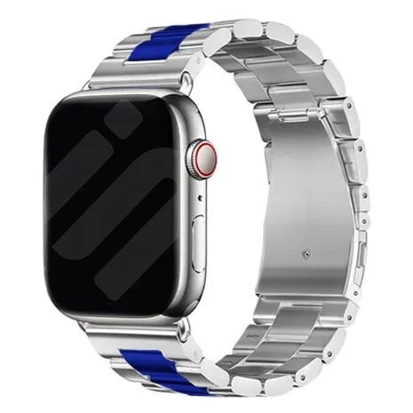 All Weather Use Comfort Focus Design Apple Watch Steel Strap (Silver/Blue)