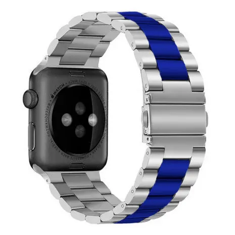 Tough Construction Breathable fabric Apple Watch Steel Strap (Silver/Blue)
