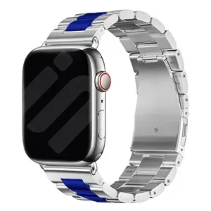 All Weather Use Comfort Focus Design Apple Watch Steel Strap (Silver/Blue)