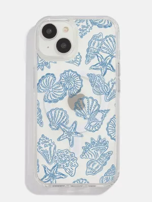 Blue Outline Sea Shells MagSafe iPhone Case Marble finish