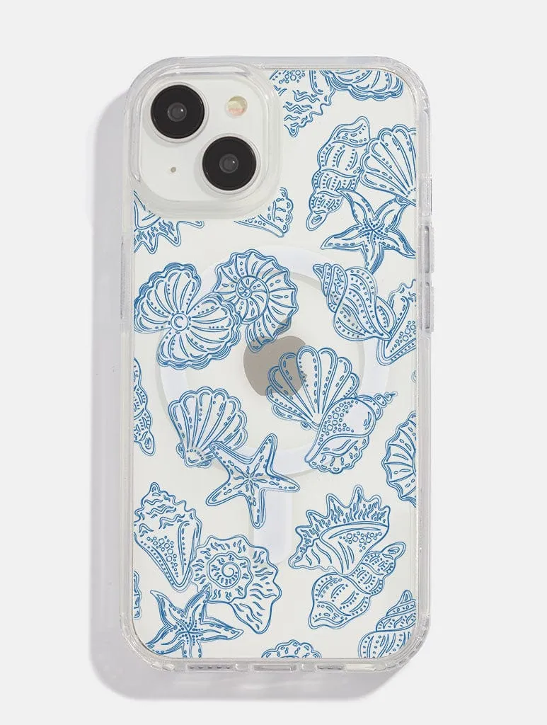 Blue Outline Sea Shells MagSafe iPhone Case Marble finish