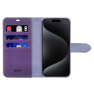 Durable Pattern Texture Folio 2 in 1 Case Deep Purple for iPhone 16 Pro Max
