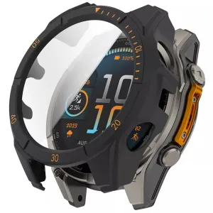 Garmin Fenix 8 - 51mm SOLAR Hard Case with Glass (Black/Orange) Scratch Armor Shielding Shock Absorbing Edge