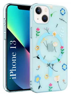 Modern Detail Edge Reinforced For Apple iPhone 13 Back Cover Case (Cute Floral Design | Flower Print for Girls | MagSafe Compatible Wireless Charging)