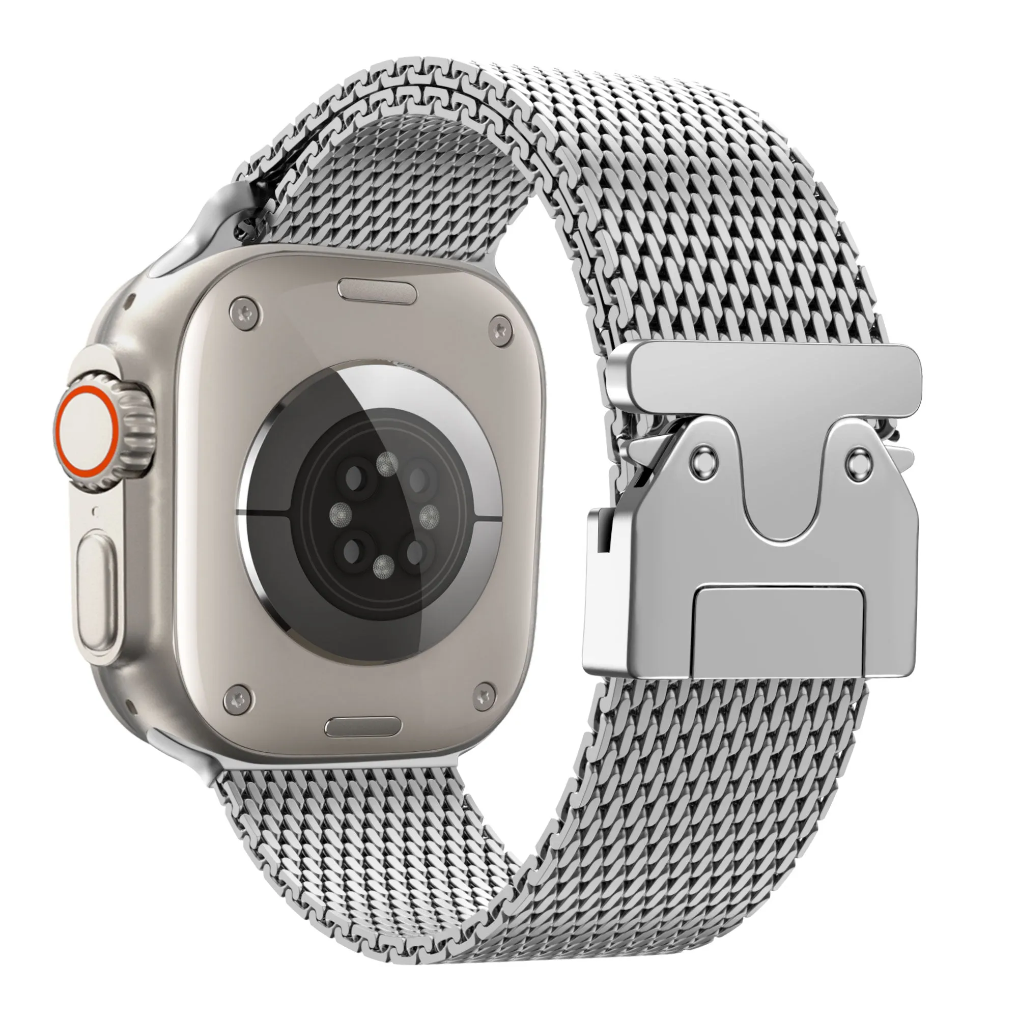Classic Minimal Design Bandz Apple Watch Milanese Loop Strap with P-Buckle (Silver)