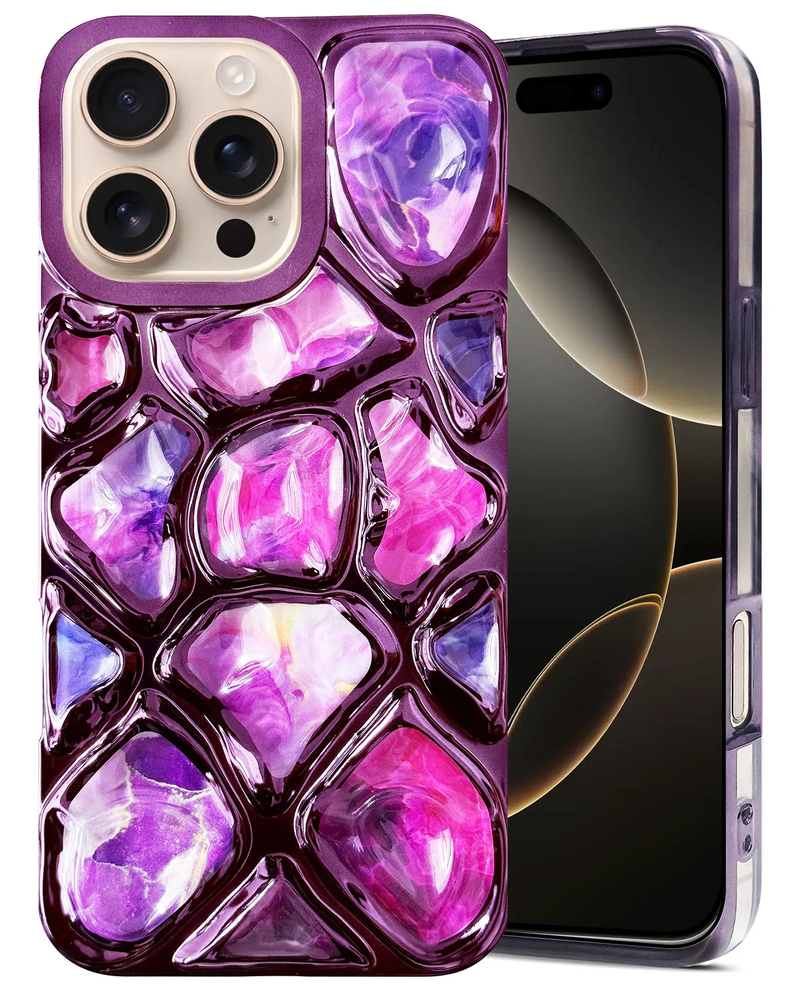 Flexible Texture Stylish Color For Apple iPhone 16 Pro Back Cover Case ( Dual Design Glitter Sparkle and Detachable Diamond Print Case | Soft and Flexible)