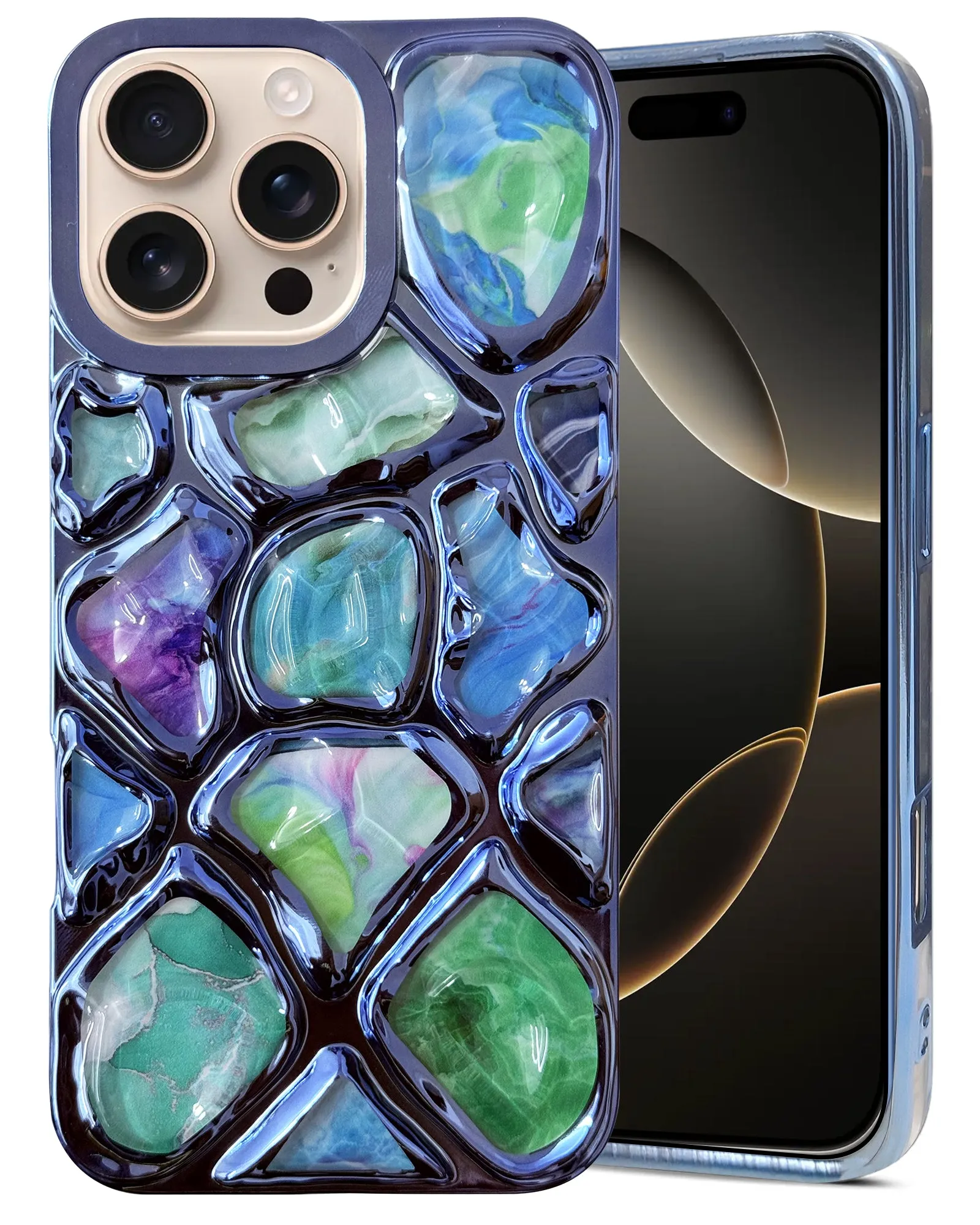 Modern Look For Apple iPhone 16 Pro Back Cover Case ( Dual Design Glitter Sparkle and Detachable Diamond Print Case | Soft and Flexible)