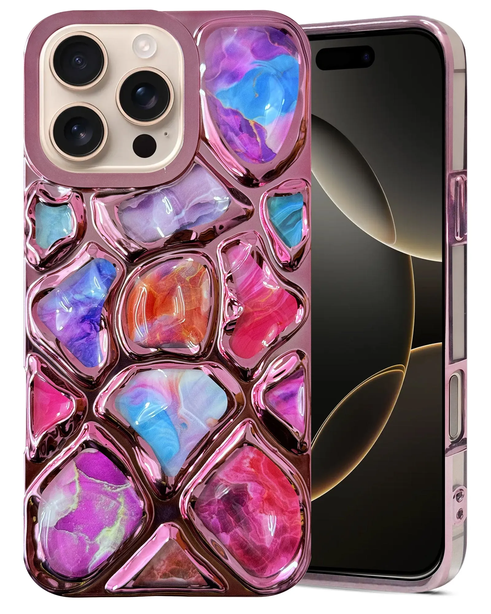 Stylish Finish Texture Professional Style For Apple iPhone 16 Pro Back Cover Case ( Dual Design Glitter Sparkle and Detachable Diamond Print Case | Soft and Flexible)