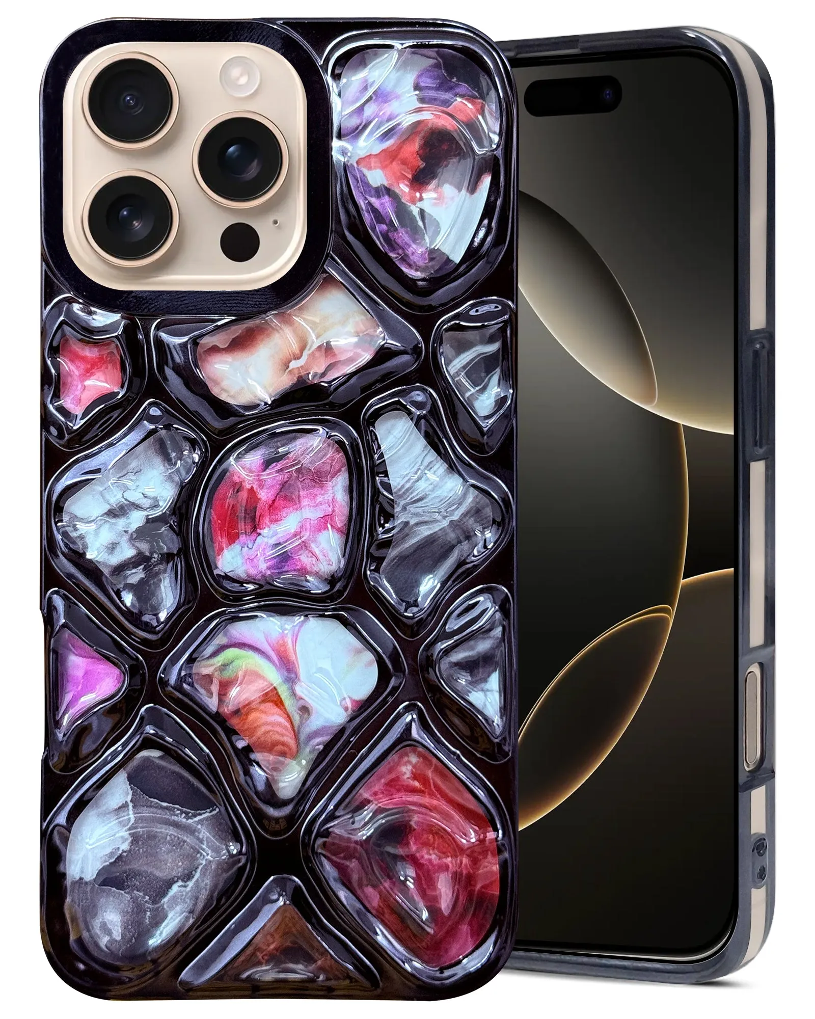 For Apple iPhone 16 Pro Back Cover Case ( Dual Design Glitter Sparkle and Detachable Diamond Print Case | Soft and Flexible) clean design Sleek Detail