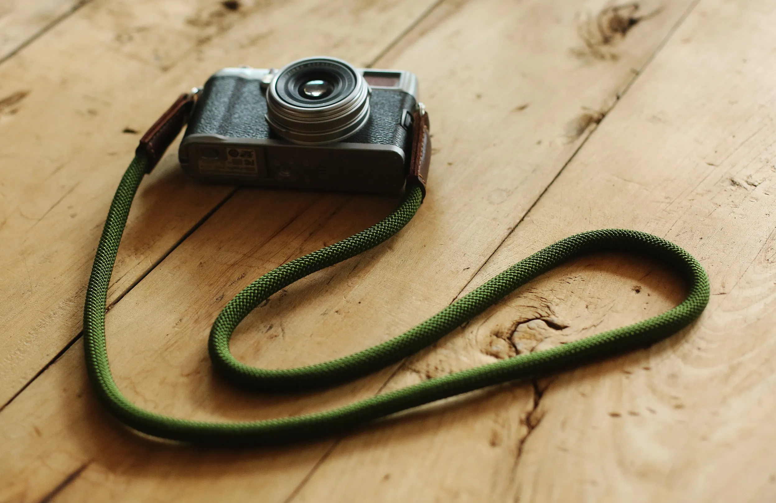 Sports Strap Camera neck strap handmade army green climbing rope tan leather | windmup.com