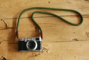 Camera neck strap handmade army green climbing rope tan leather | windmup.com kayaking