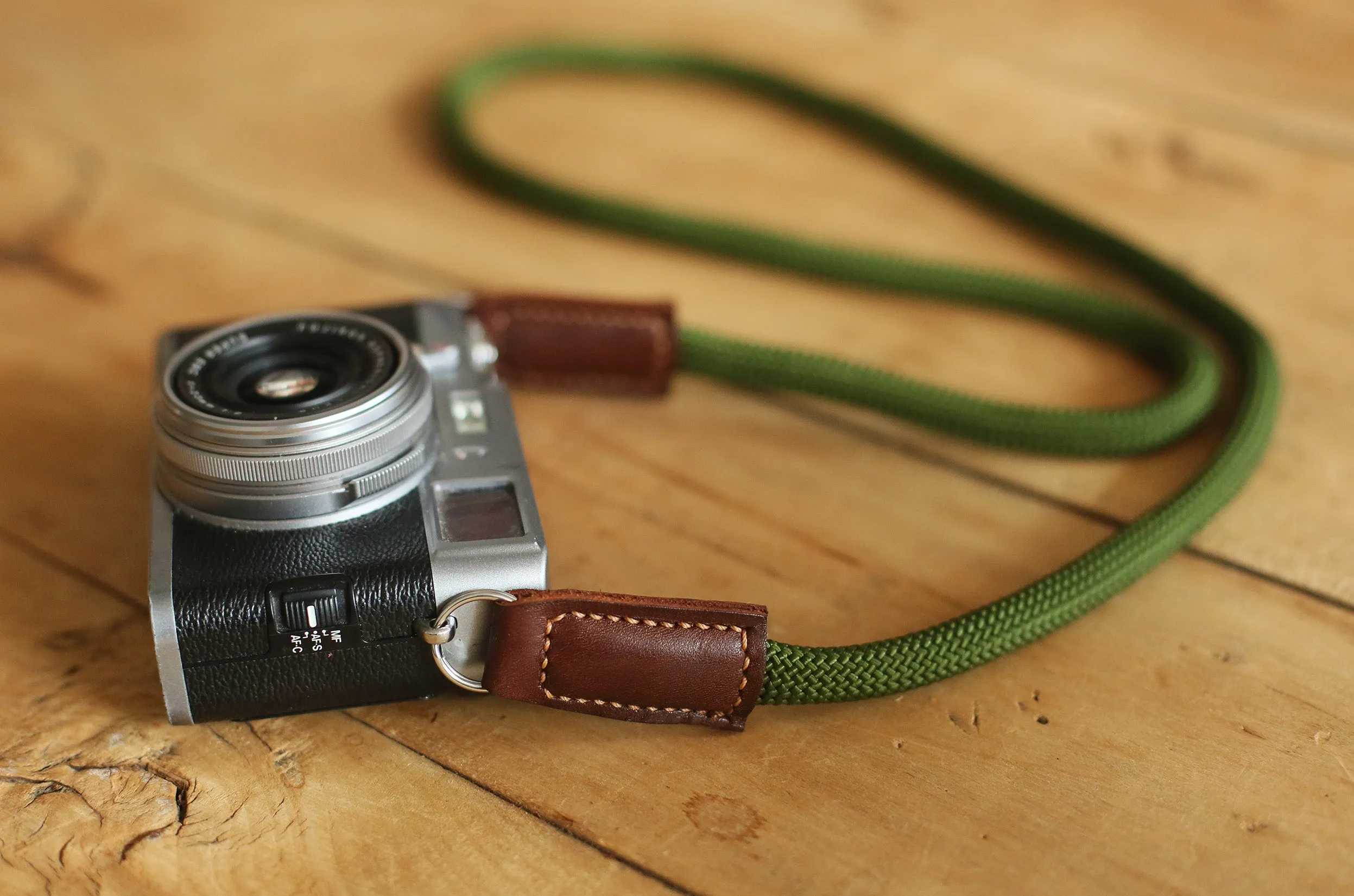 Foldable Strap Camera neck strap handmade army green climbing rope tan leather | windmup.com