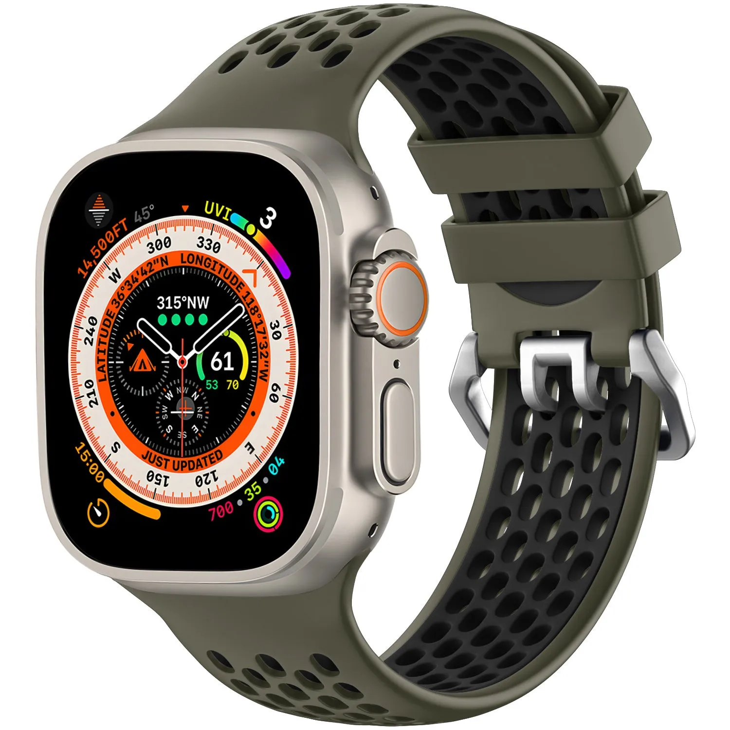 Apple Watch Sport Strap with Buckle (Army Green/Black) Adjustable Fit Daily Activity