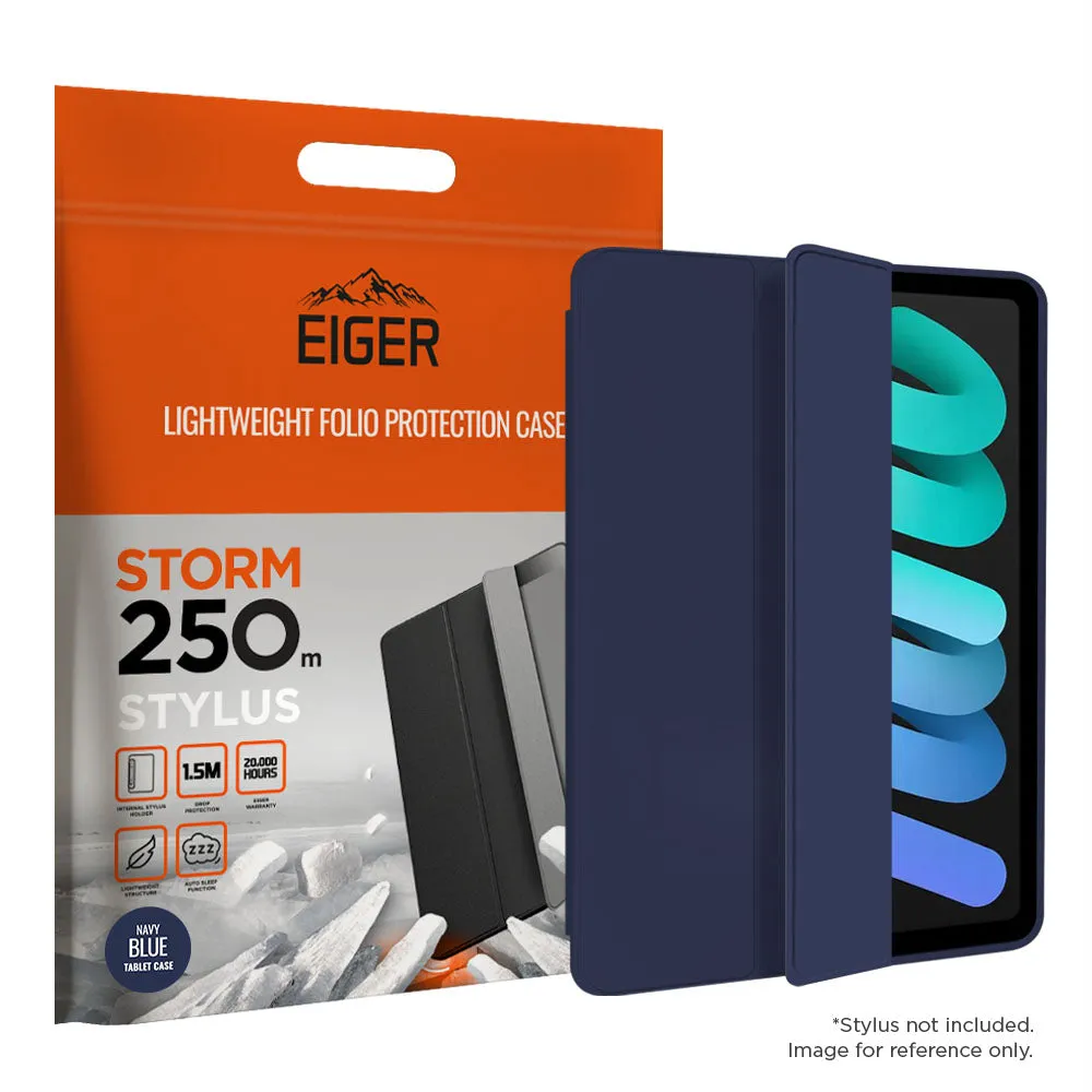 Eiger Storm 250m Stylus Case for Apple iPad Mini 7/ Mini 6 (2021) in Navy Blue Tablet Armor Travel Flex Work Companion