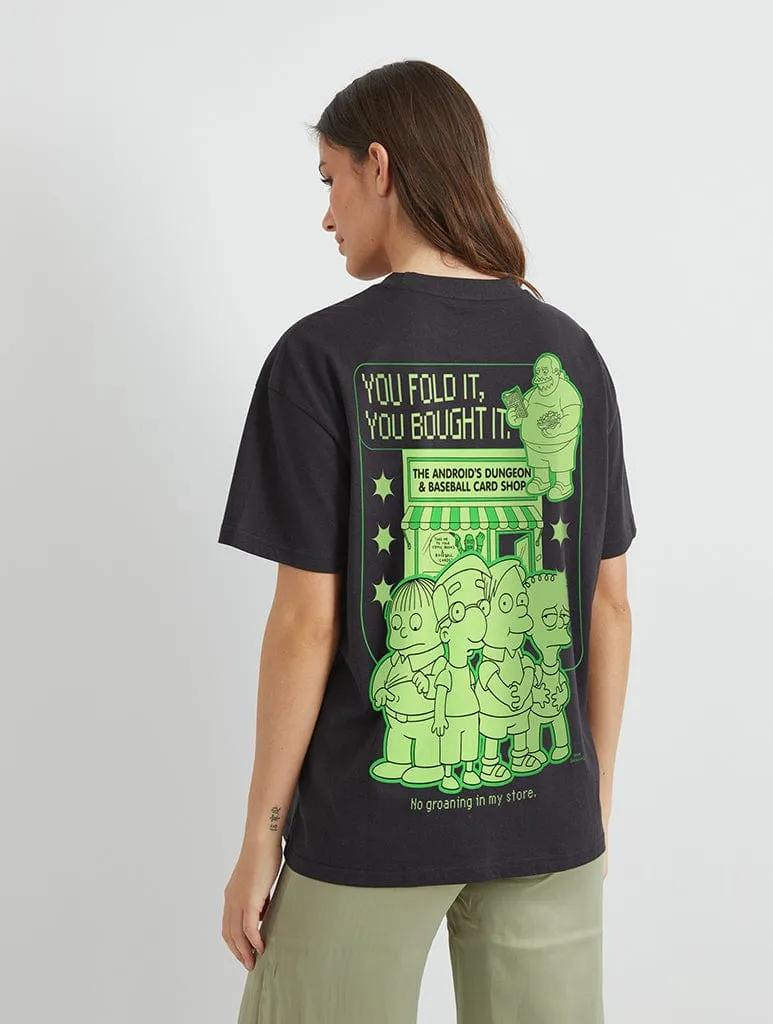 Vivid Pattern Design The Simpsons Android Dungeon T-Shirt in Black