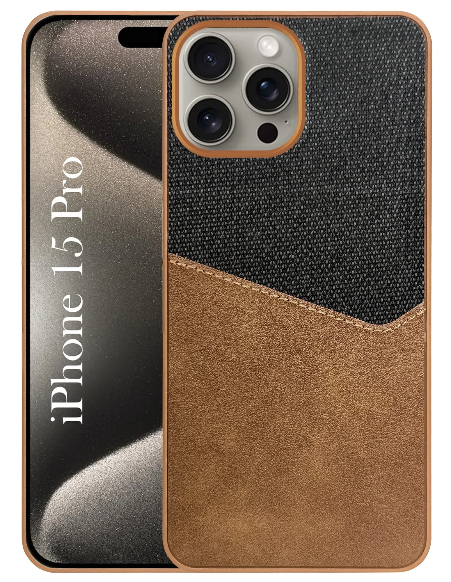 For Apple iPhone 15 Pro Back Cover Case (Dual PU Leather Stitch | Professional Minimalist | Soft and Flexible) Scratch Guard Portable Accessory