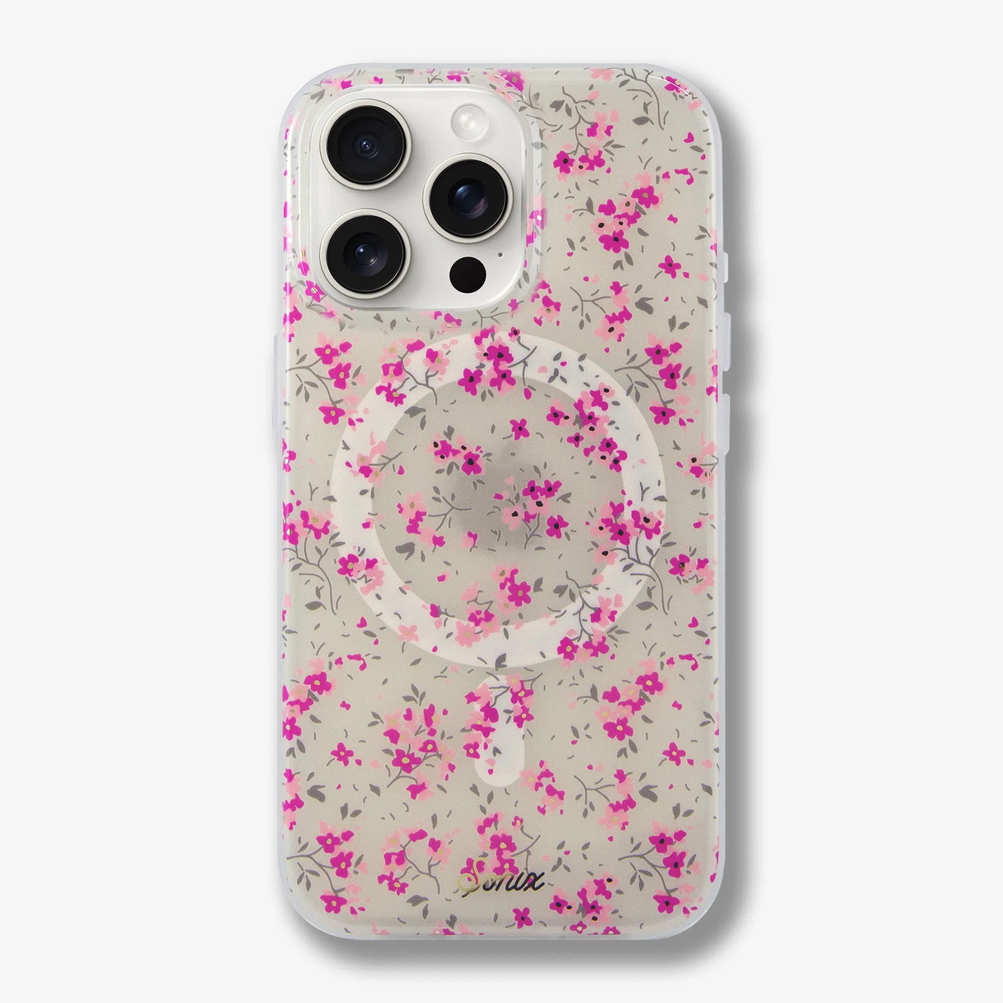 Handcrafted Design Creative Accent Cottage Floral Pink MagSafe? Compatible iPhone Case