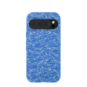 Modern Pattern Style Electric Blue Shark Frenzy Google Pixel 10/10 Pro Case
