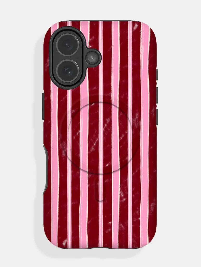 Minimal Detail Elegant Accent Pink and Burgundy Sketchy Stripes MagSafe Ultra Protective iPhone Case