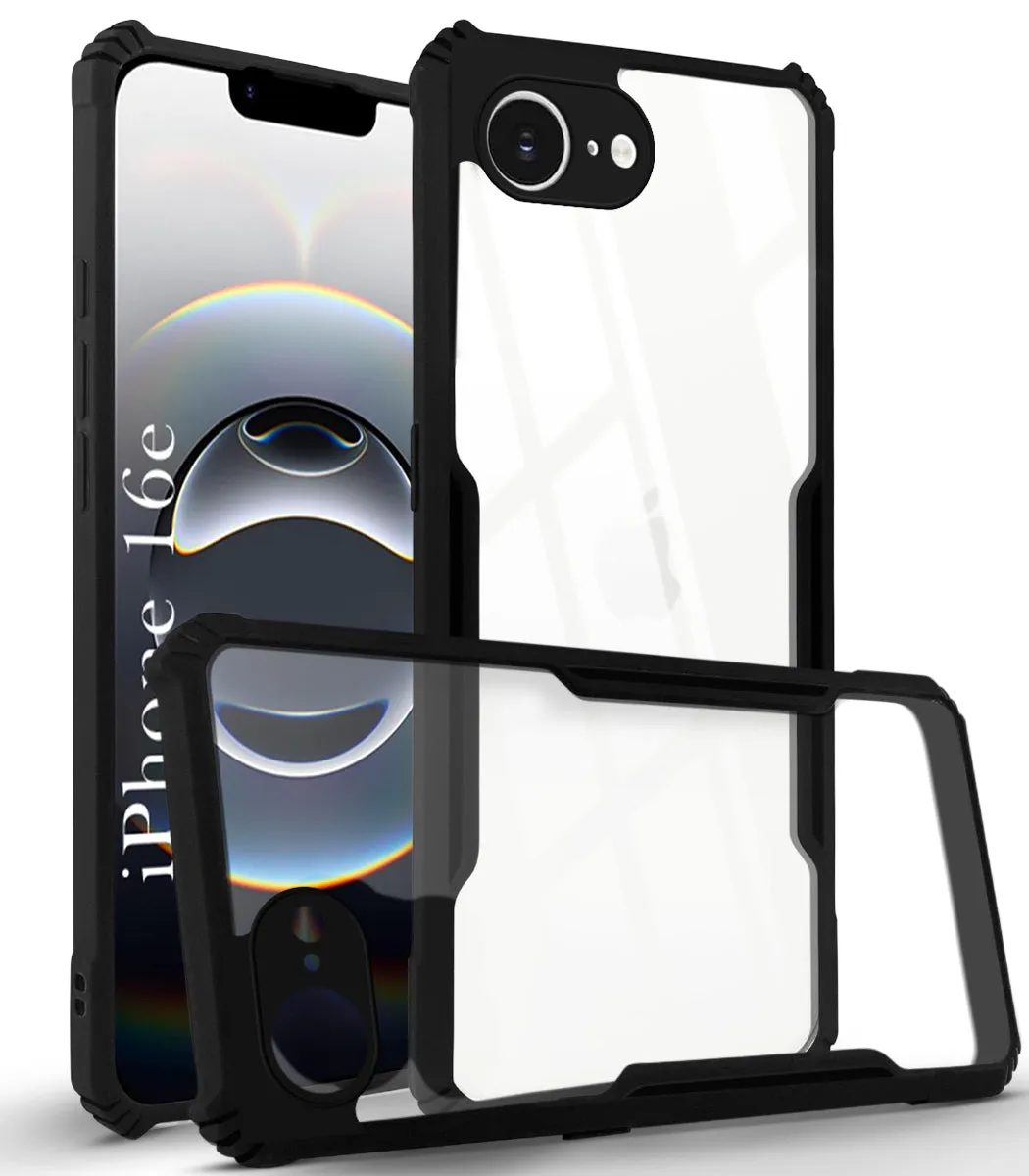 Lightweight Frame For Apple iPhone 16e Back Cover Case ( Shockproof with Polycarbonate Clear Panel | Professional Black)