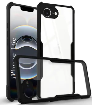 Lightweight Frame For Apple iPhone 16e Back Cover Case ( Shockproof with Polycarbonate Clear Panel | Professional Black)