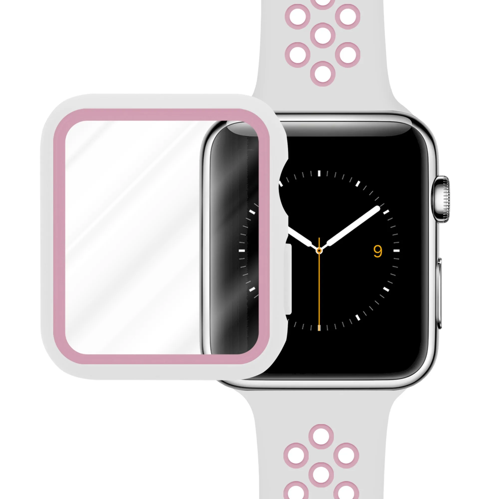 Soft Classic Feel Classic Style Band Apple Watch Sport Strap   TPU Case (White/Pink)