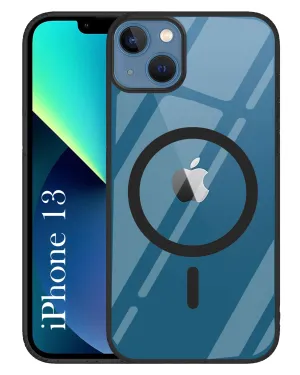 For Apple iPhone 13 Back Cover Case ( Black MagSafe Compatible Wireless Charging | Hybrid Camera Bump Protection | Shockproof Polycarbonate Material Vivid Design Texture