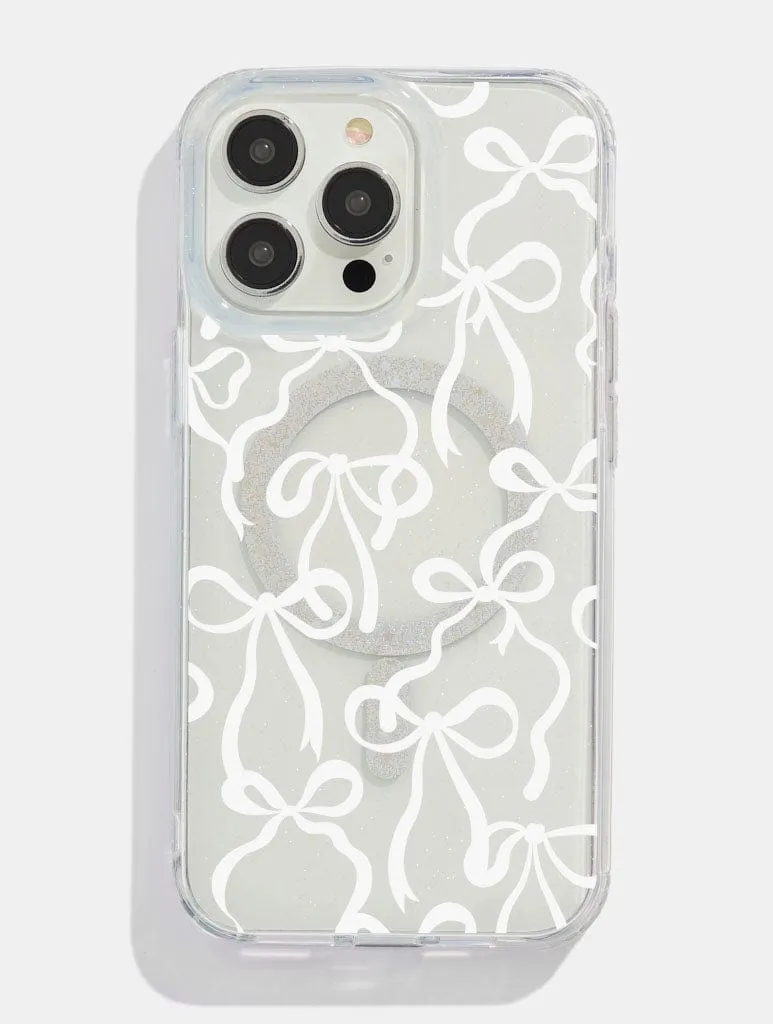 Easy Grip White Bows Glitter MagSafe iPhone Case