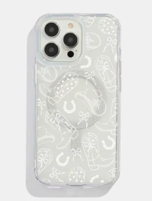 White Coquette Cowgirl Glitter MagSafe iPhone Case Subtle design Everyday Fit