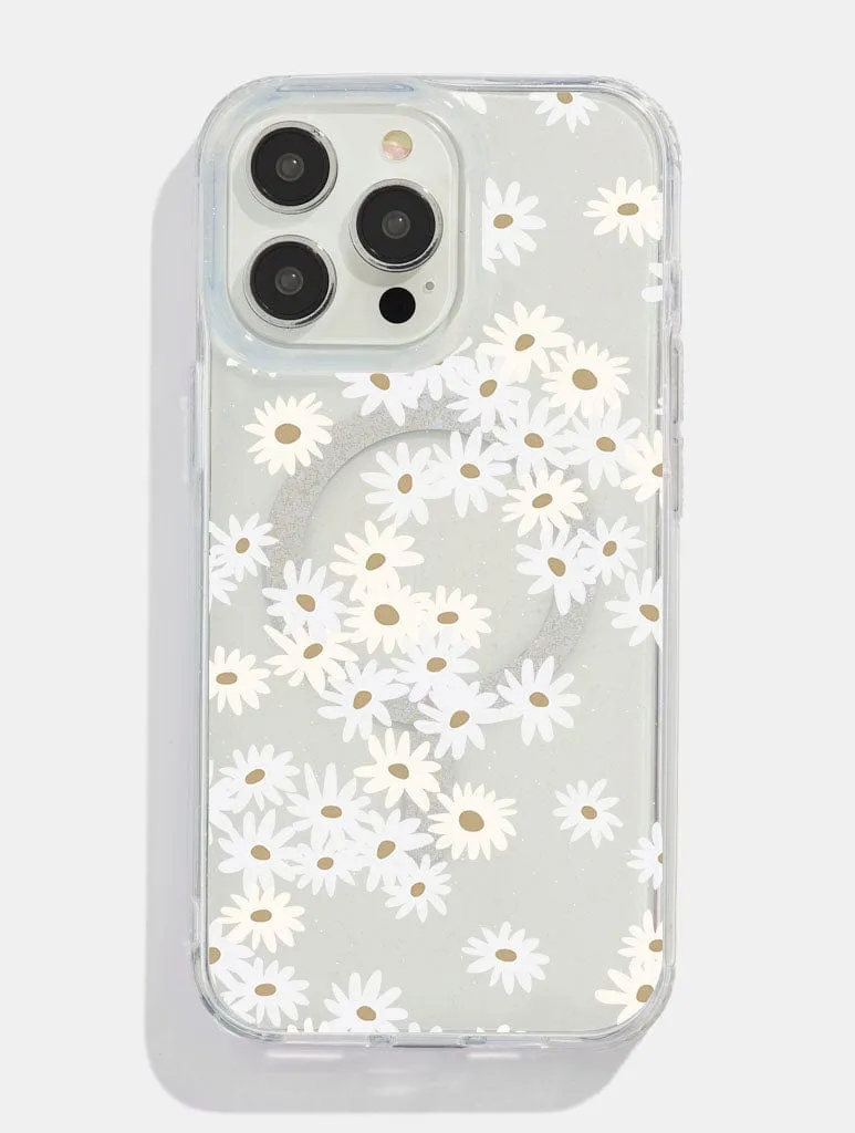 White Ditsy Daisy Glitter MagSafe iPhone Case Flexible Surface Texture