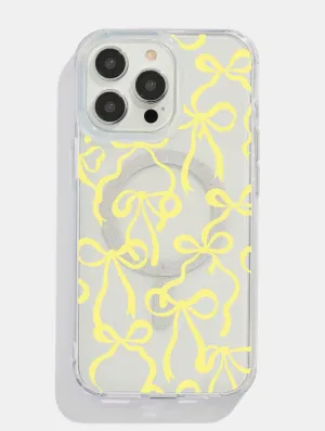 Classic Texture metal frame Yellow Bows Glitter MagSafe iPhone Case